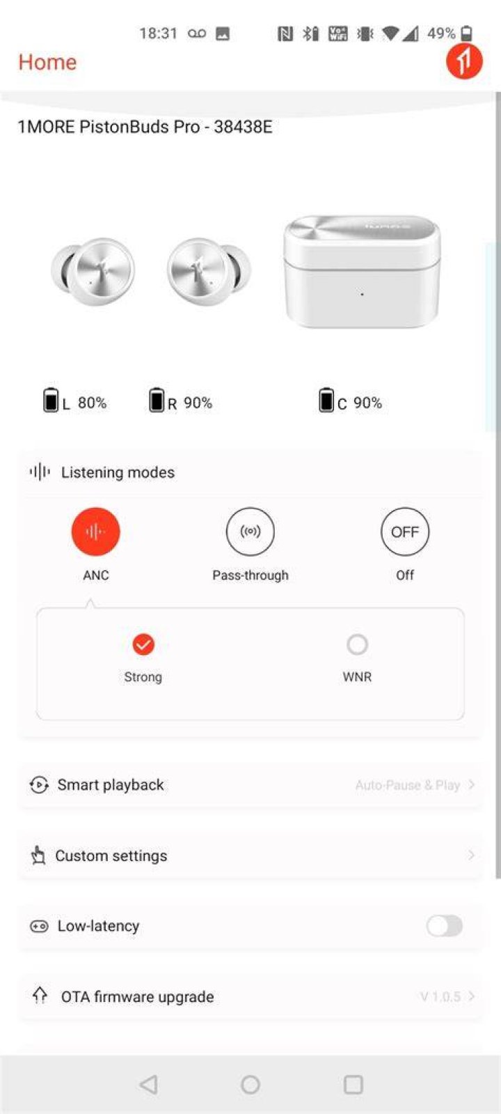1more pistonbuds pro app anc settings