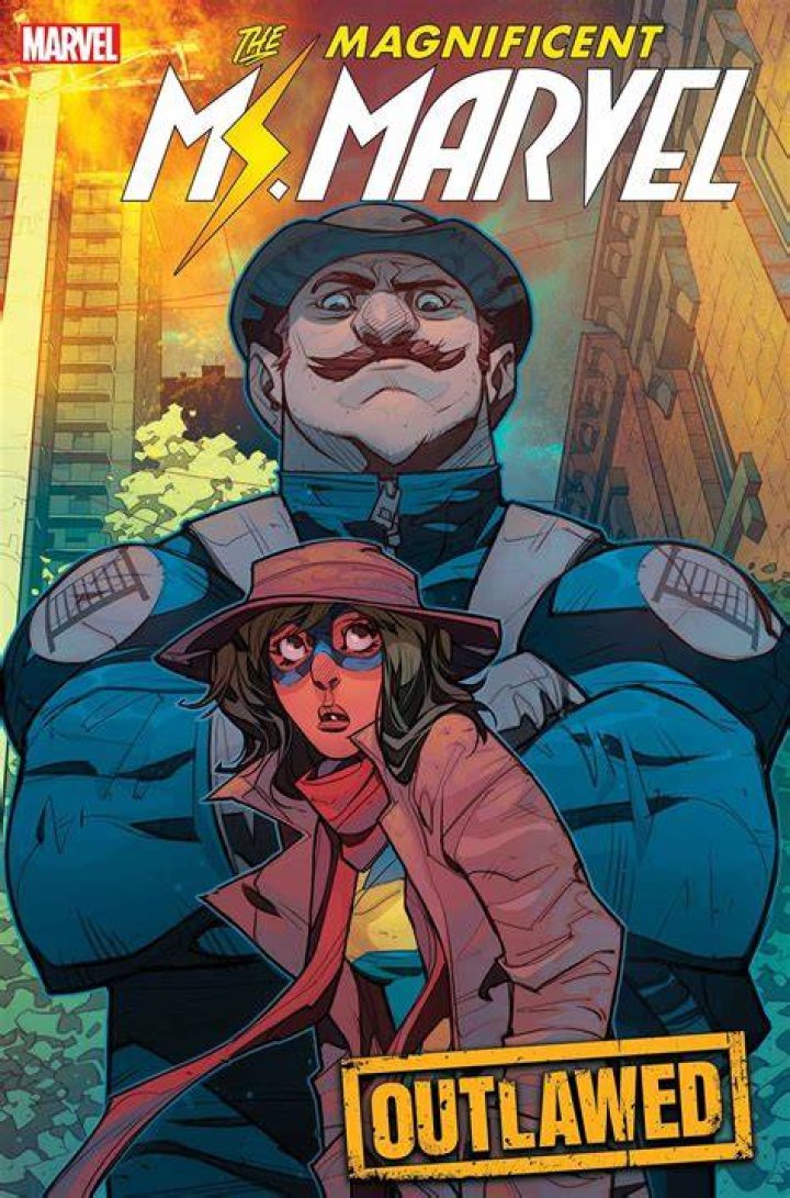 A disguised Ms. Marvel shrinks from the attention of an agent of CRADLE on the cover of Magnificent Ms. Marvel #15, Marvel Comics (2020). 
