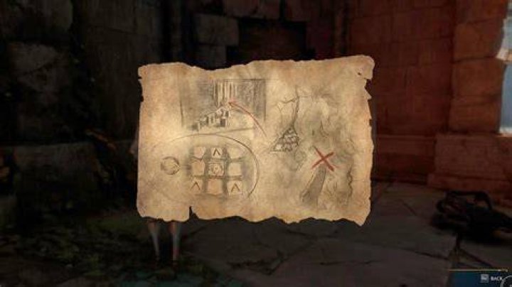 A drawn map provides clues to the Tomb of Treachery and the puzzle within.