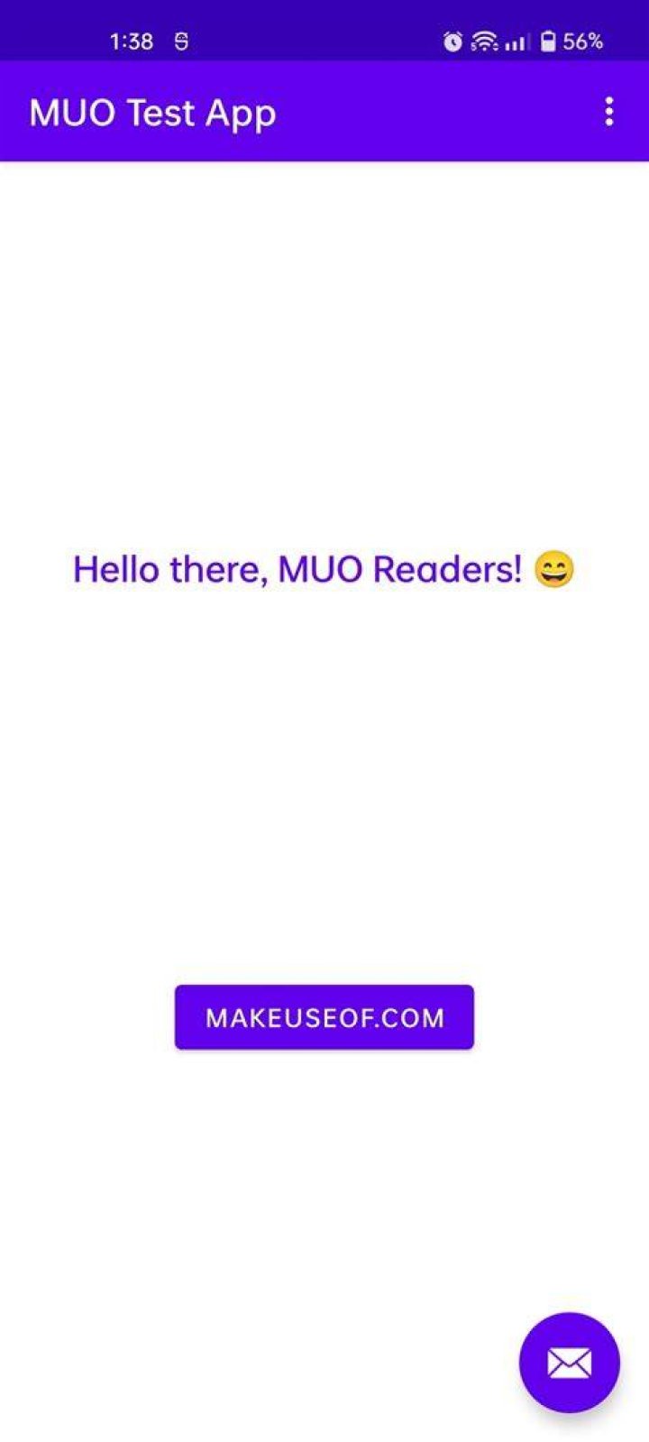A MUO test app screen