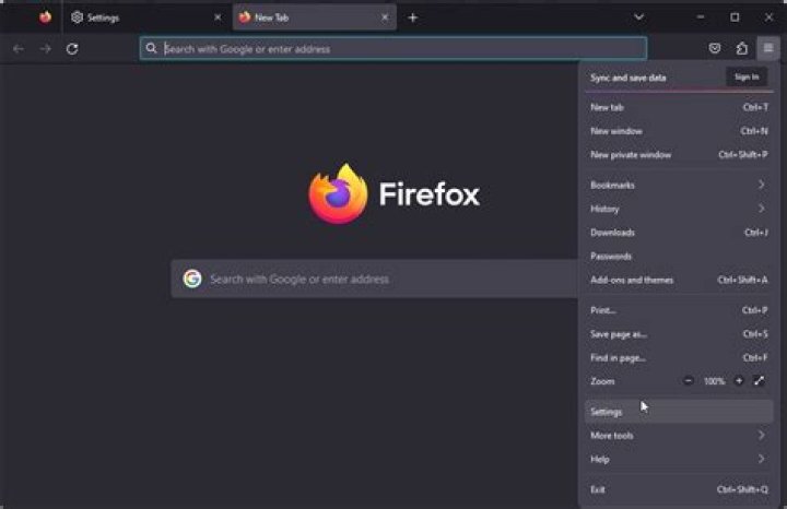 Accessing settings in Firefox browser