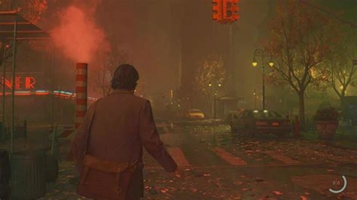Alan walks through the dark place that is basically New York City in Alan Wake 2.