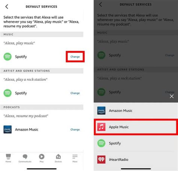 Alexa app default music services