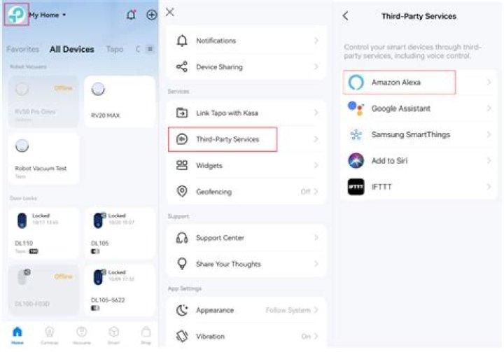 Alexa App link service setting