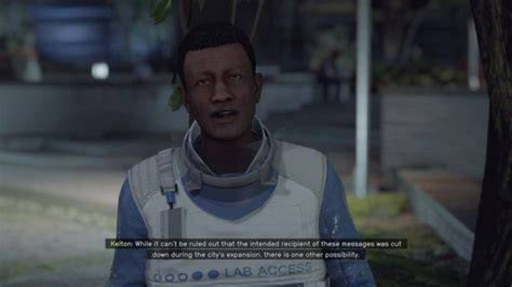 An explorer talks to Kelton Frush in New Atlantis during a side quest in Starfield.