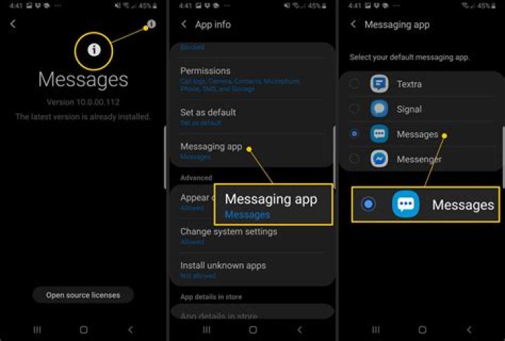 Android messages app general settings