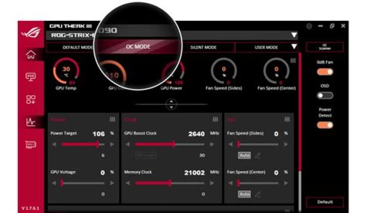 ASUS GPU Tweak overclocking tool on Windows