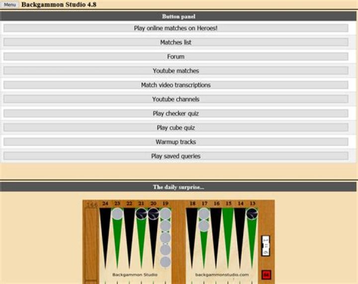 backgammon studio button panel