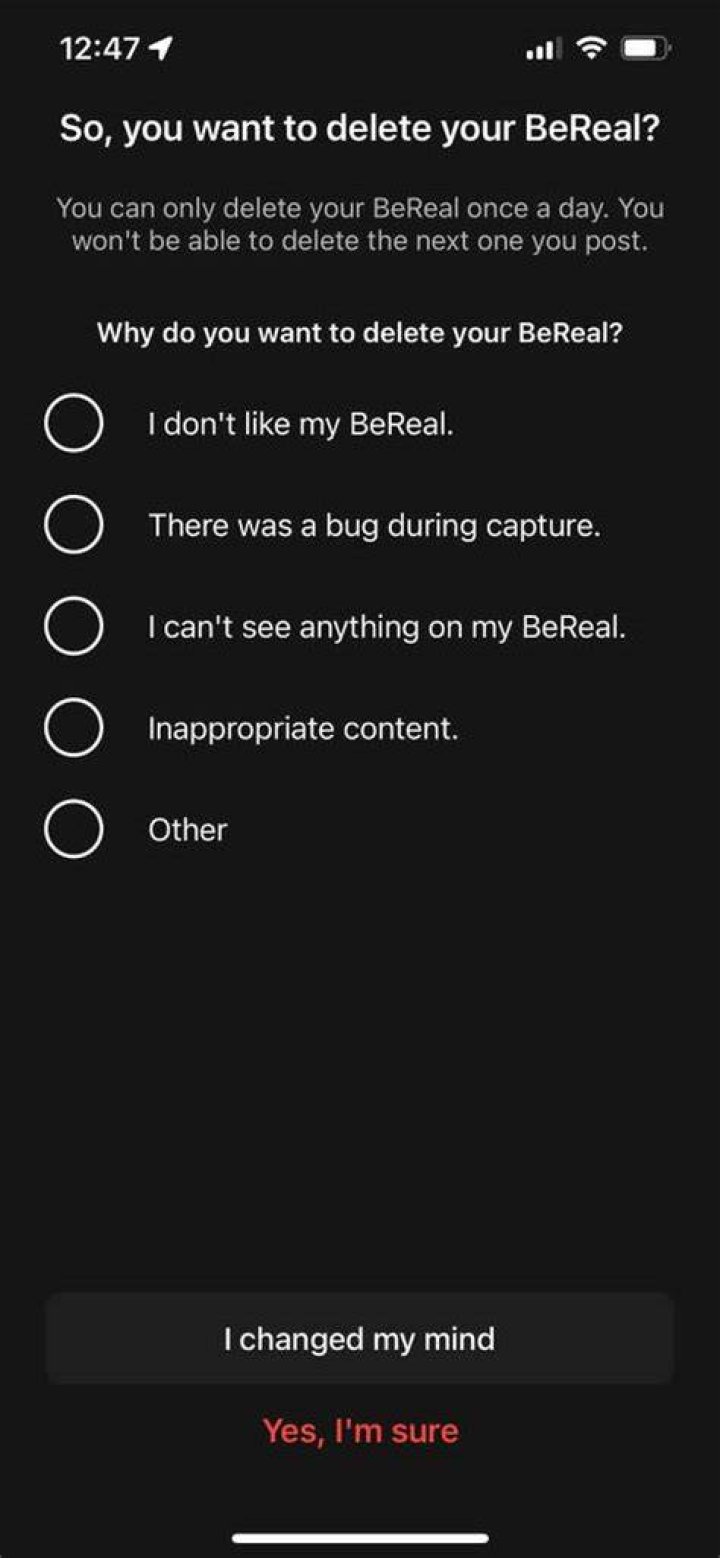 BeReal Delete Menu