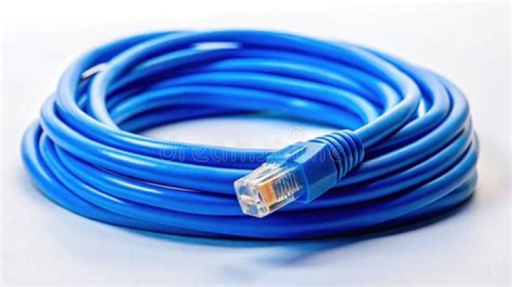 Blue ethernet cable on a white background