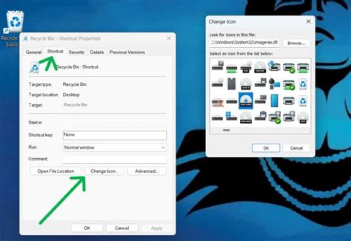 Browsing for a shortcut icon in Windows 10.