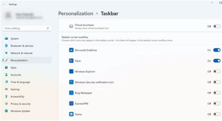 changing taskbar corner overflow settings