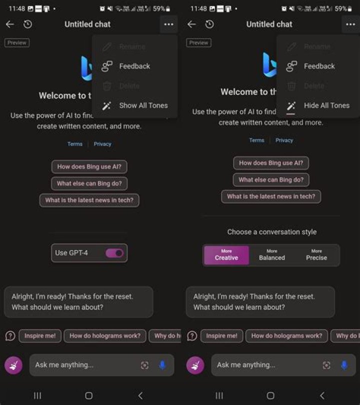 Chat features toggle in Android messages app