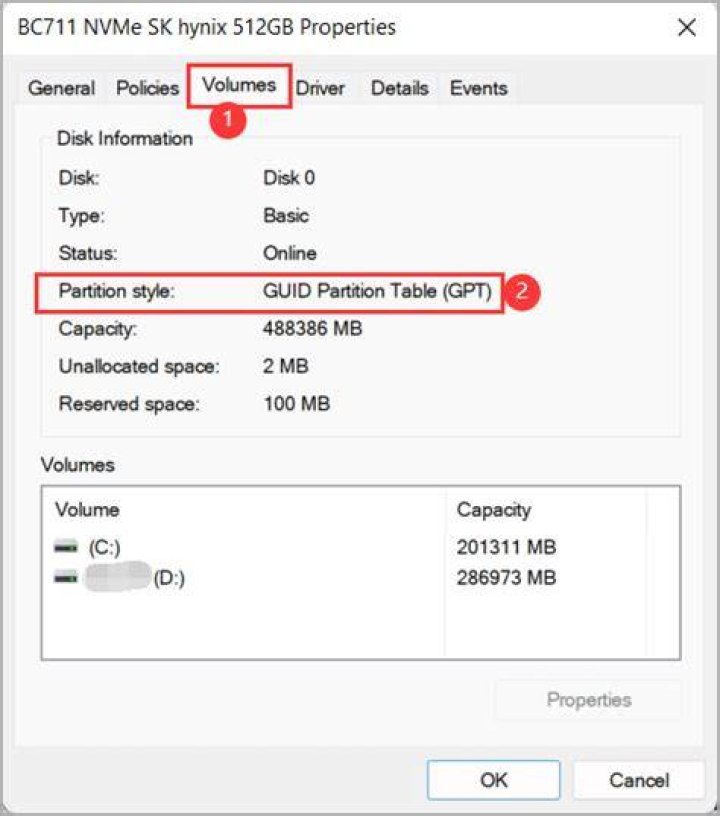 Checking the Partition style under Disk Information