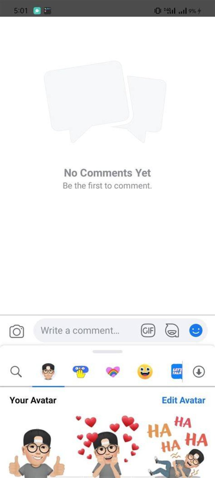 Choosing a Personalized Avatar Sticker To Comment On Facebook