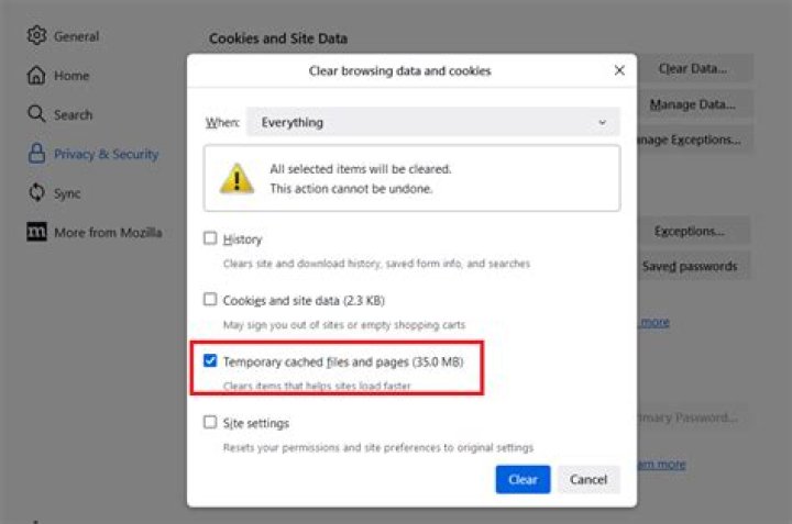 Clearing cache on Firefox