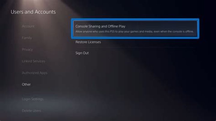 Console sharing and offline play settings on PS5