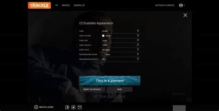 Crackle Closed Captions Settings