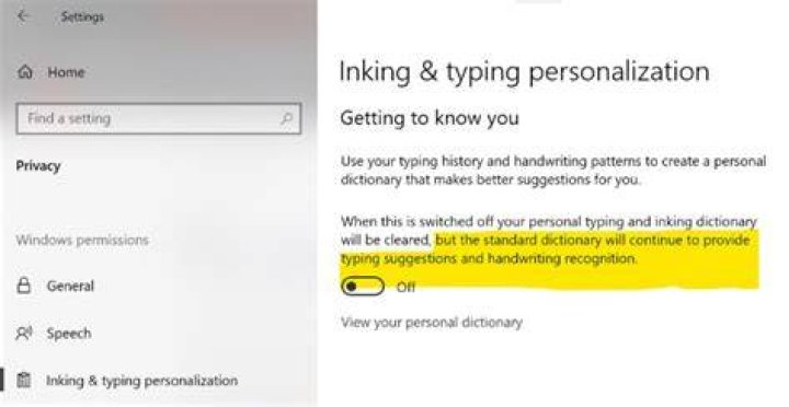 Dictionary in General settings