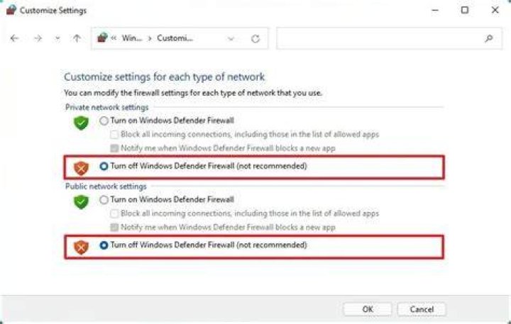 Disable the firewall on Windows