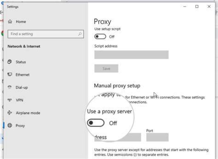 Disable the proxy server on Windows