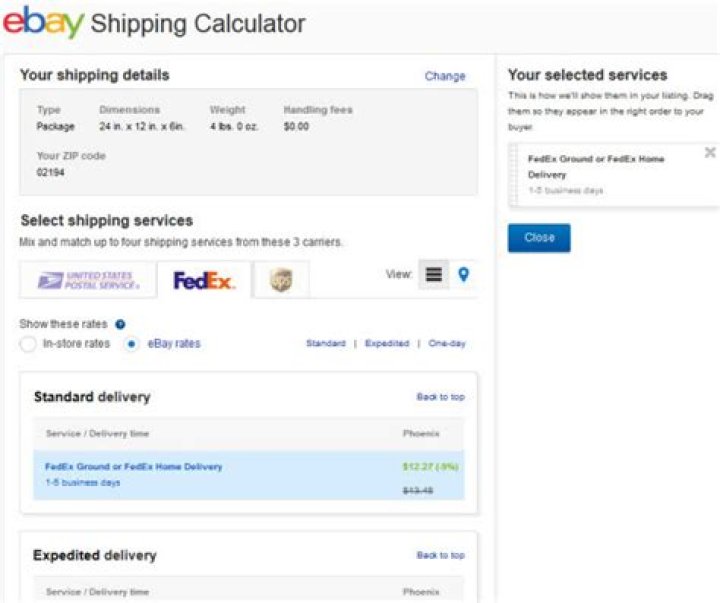 ebay shipping calculator