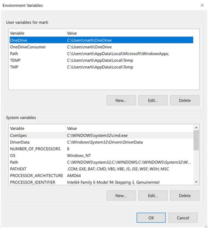 edit windows environment variable path