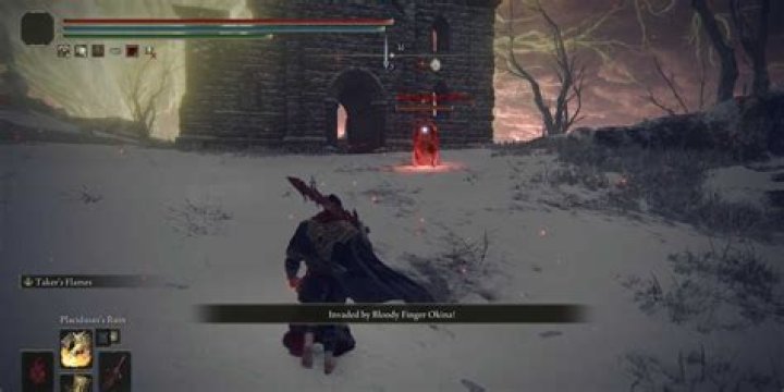 Elden Ring player approaching the Godskin Duo boss fight standing next to the summon sign for Recusant Bernahl.