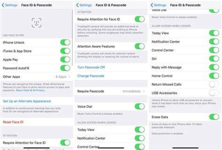 Face ID settings