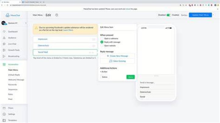 Facebook Menu Open