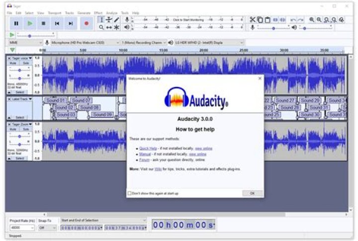 File dropdown open in Audacity, with user selecing the export option