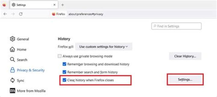 Firefox history settings