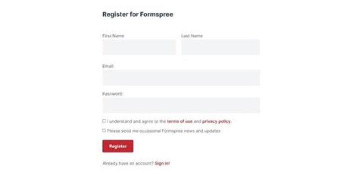 Formspree open showing the Register page