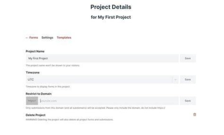 Formspree open to Project Settings page