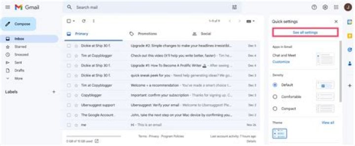 Gmail account settings import