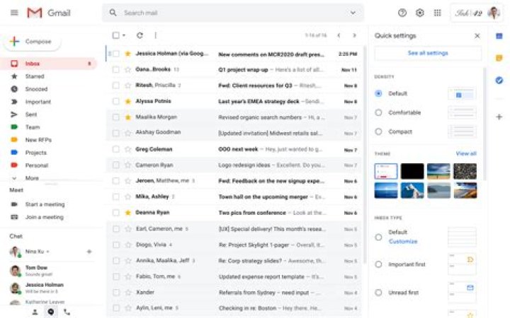 Gmail quick settings