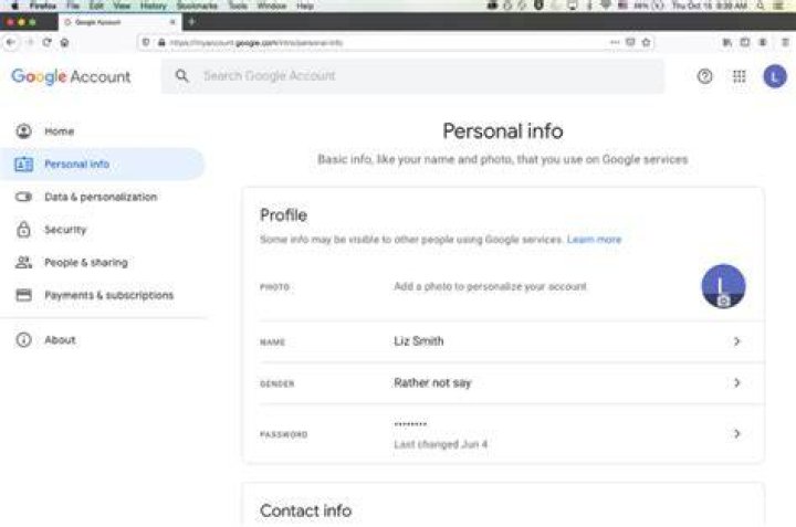 Google account personal info tab.