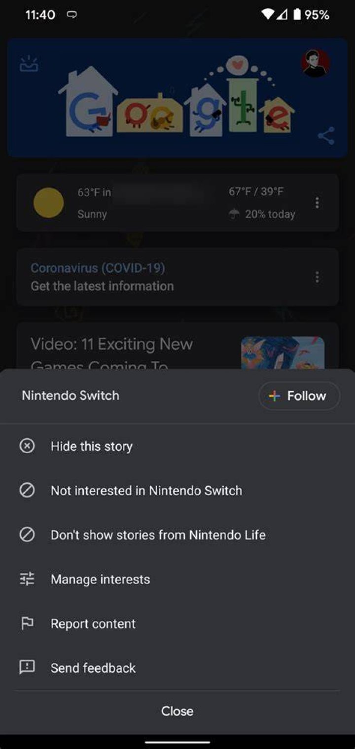 Google Discover More Options