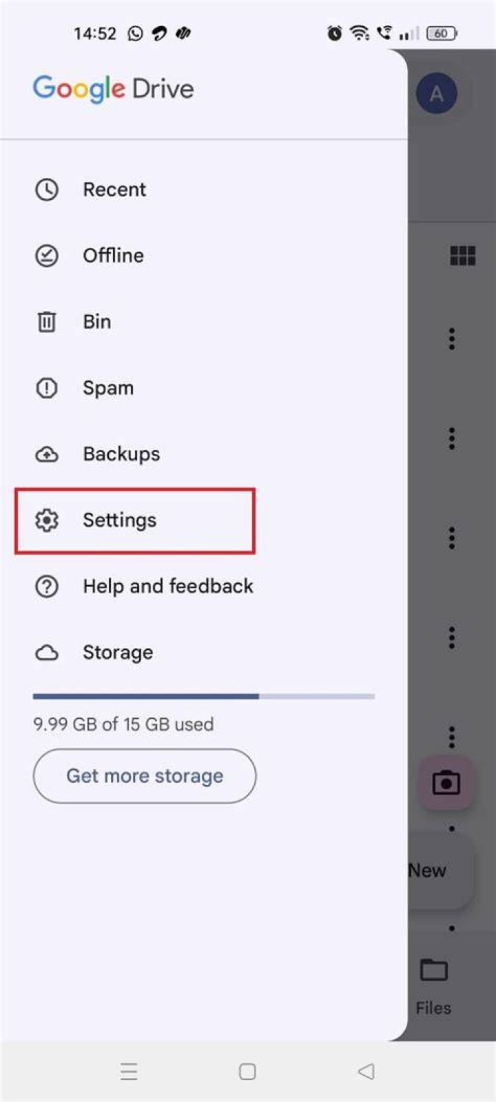 Google Drive Settings on iPhone