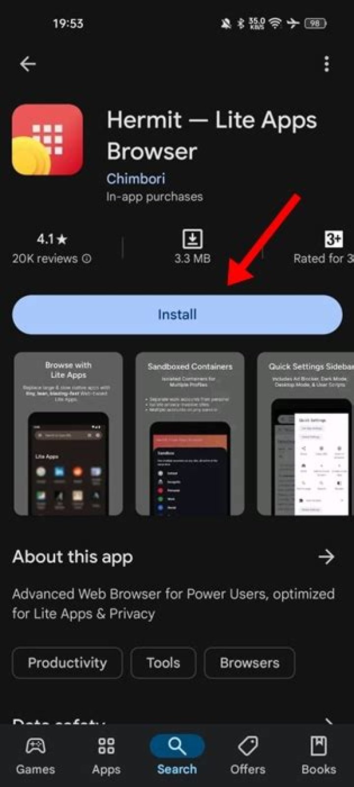 hermit browser lite apps library