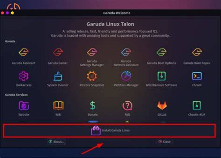 Install Garuda Linux Welcome screen