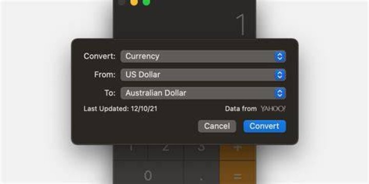 macOS calculator conversion tool with currency selected.