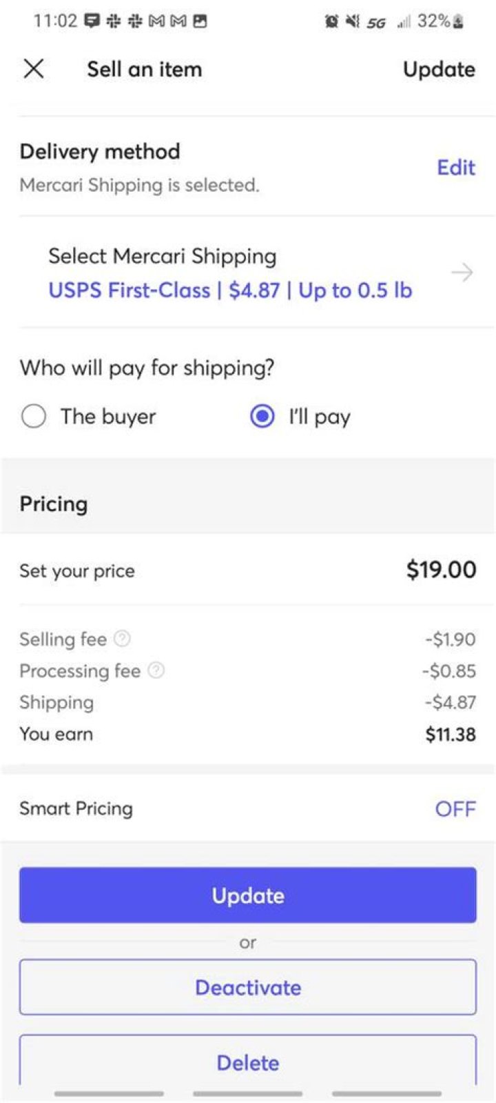 mercari choosing delivery method for shipping