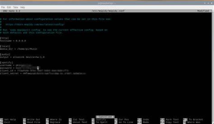 Mopidy configuration for Spotify