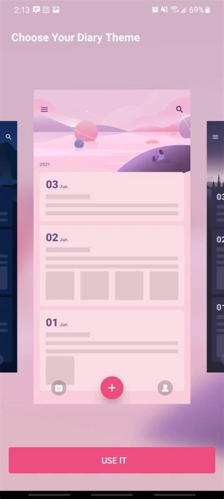 mydiary app choosing between themes