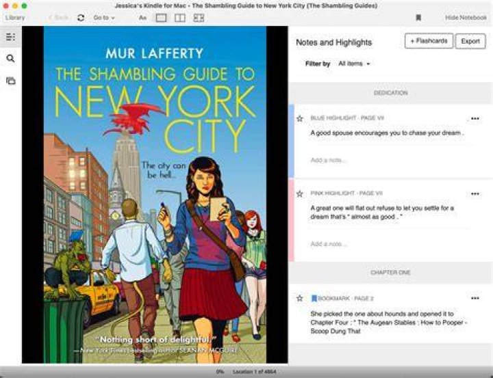 Notebook open on Kindle for Mac