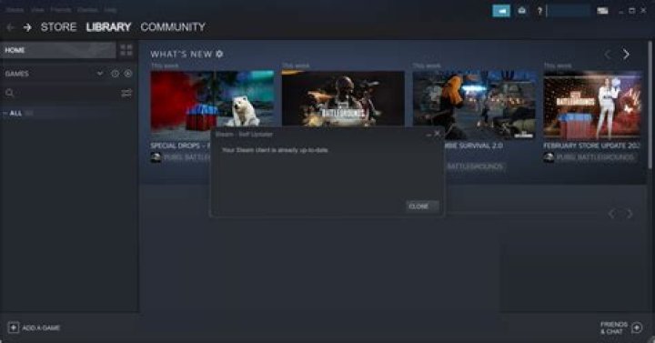 Notification Window Showing the Steam Client is Already Up-to-date
