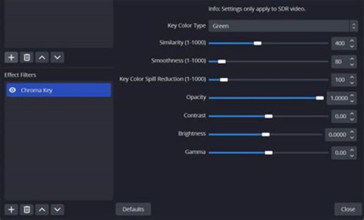 OBS Chroma Key option under the Filter menu