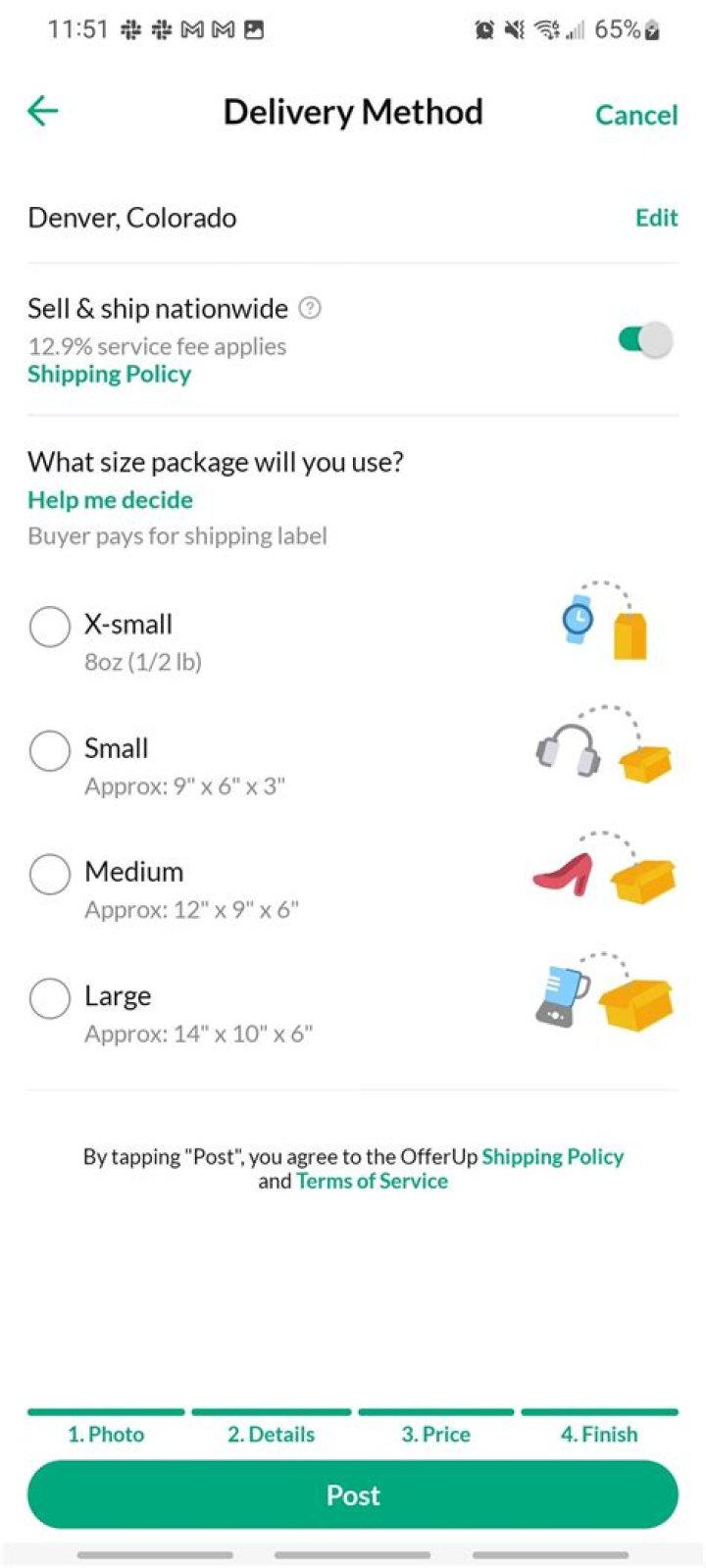 offerup app setting shipping and delivery method