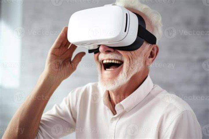 Old Man Smiling Using VR